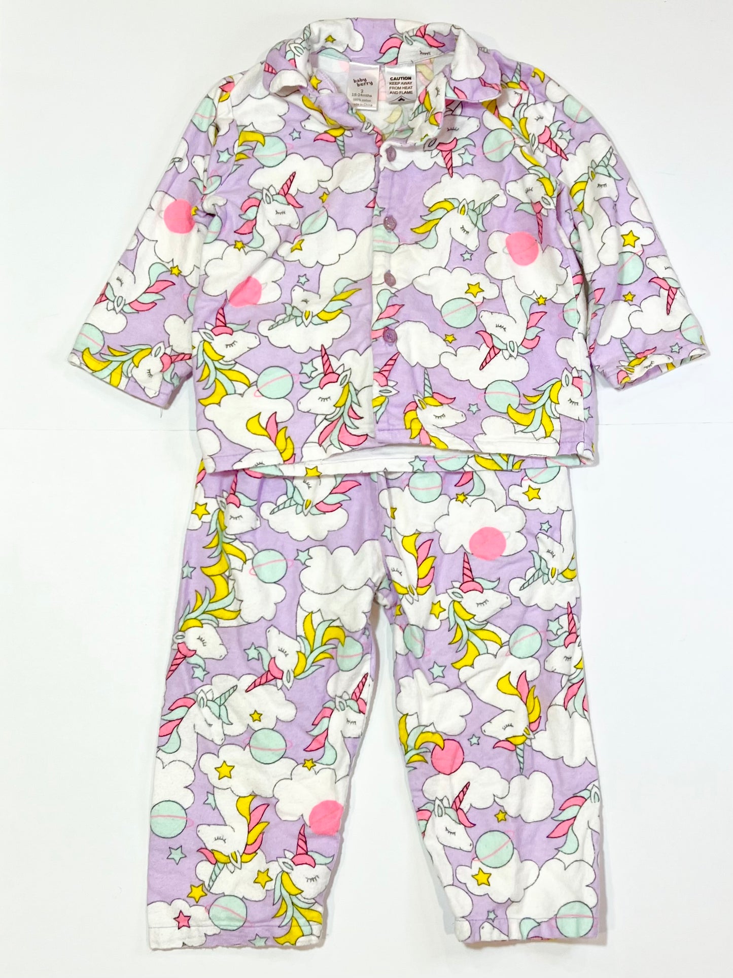 Unicorn flannelette pyjamas - Size 2