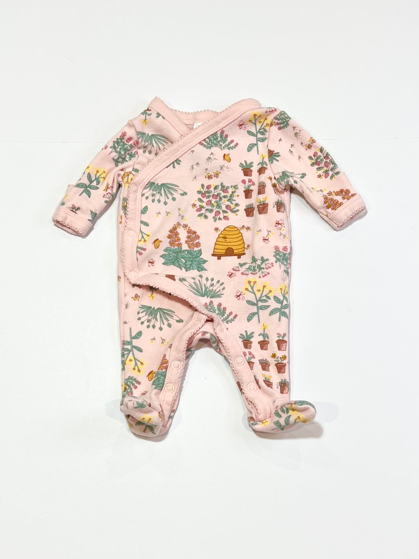 Pink garden cross-over onesie - Size 00000