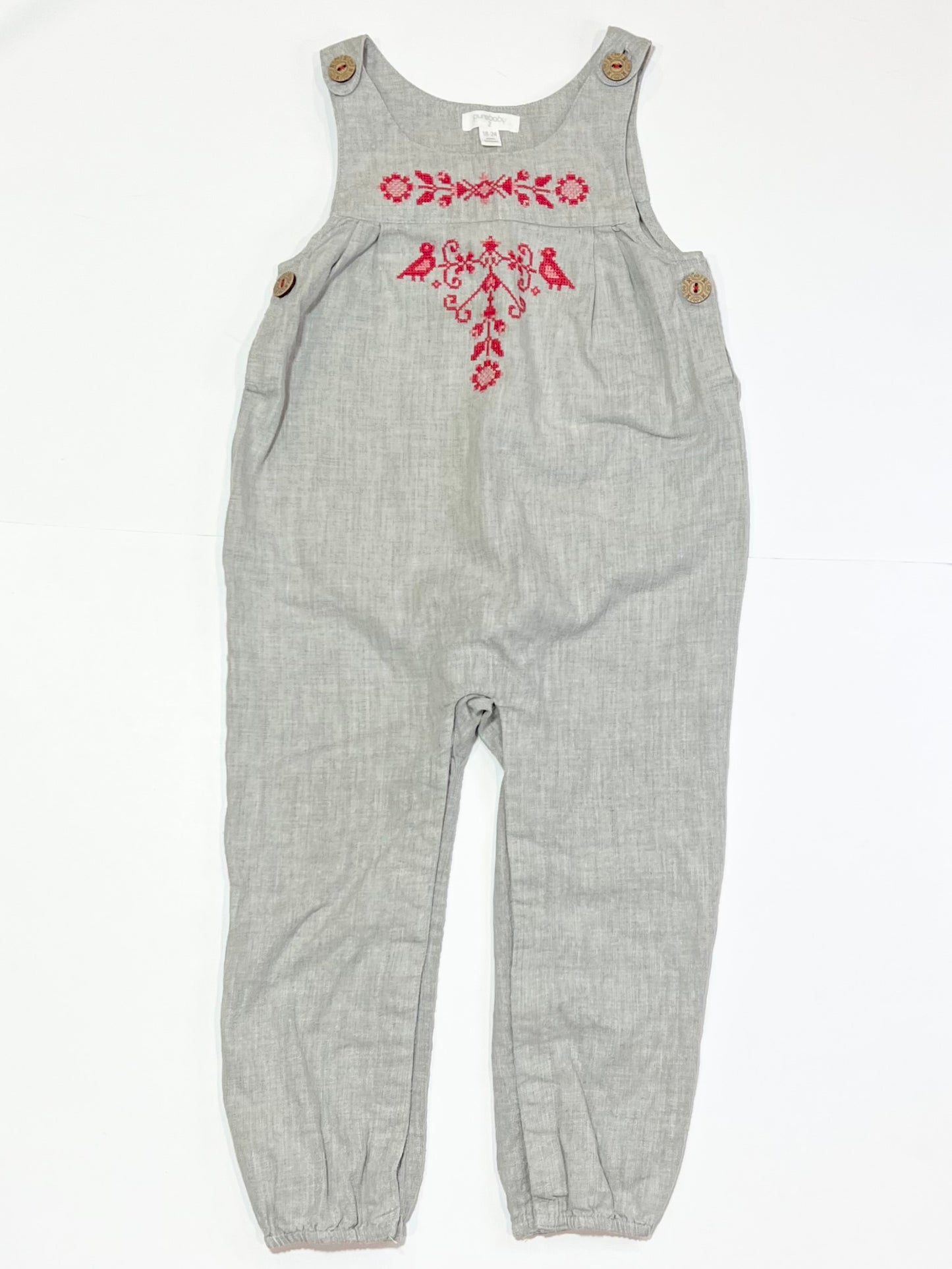 Grey embroidered overalls - Size 2