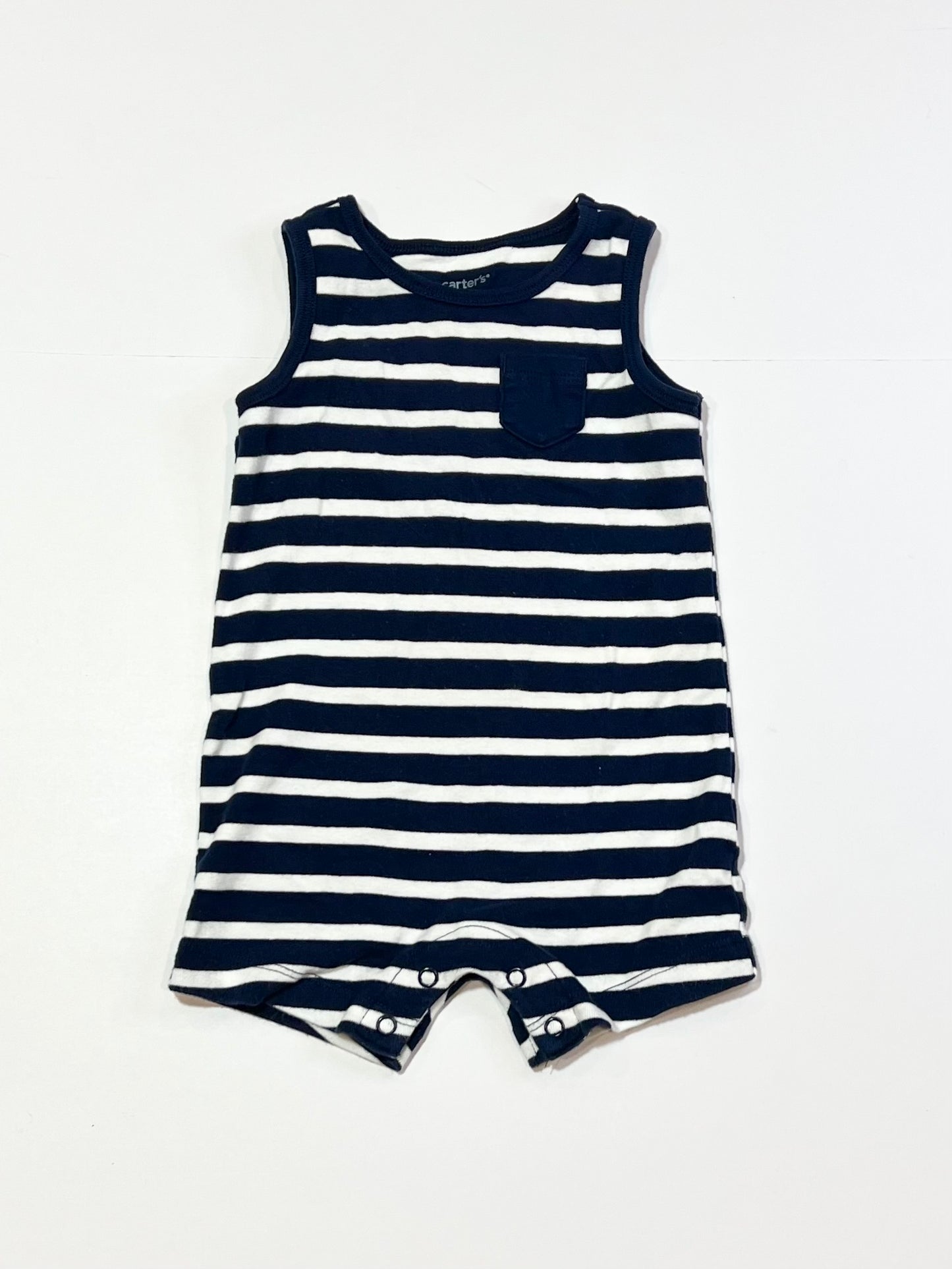 Navy striped romper - Size 9-12 months
