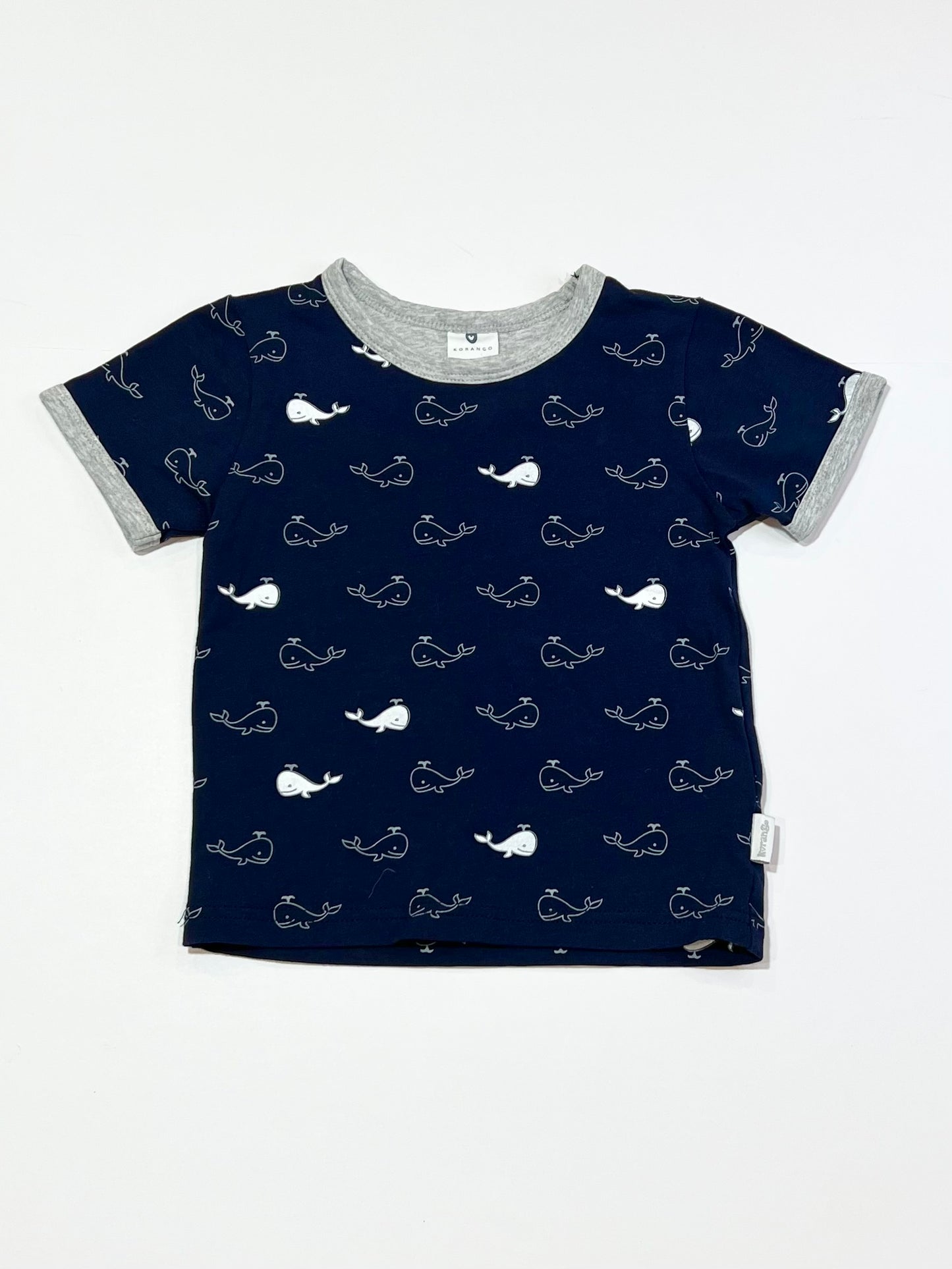 Navy whales tee - Size 2