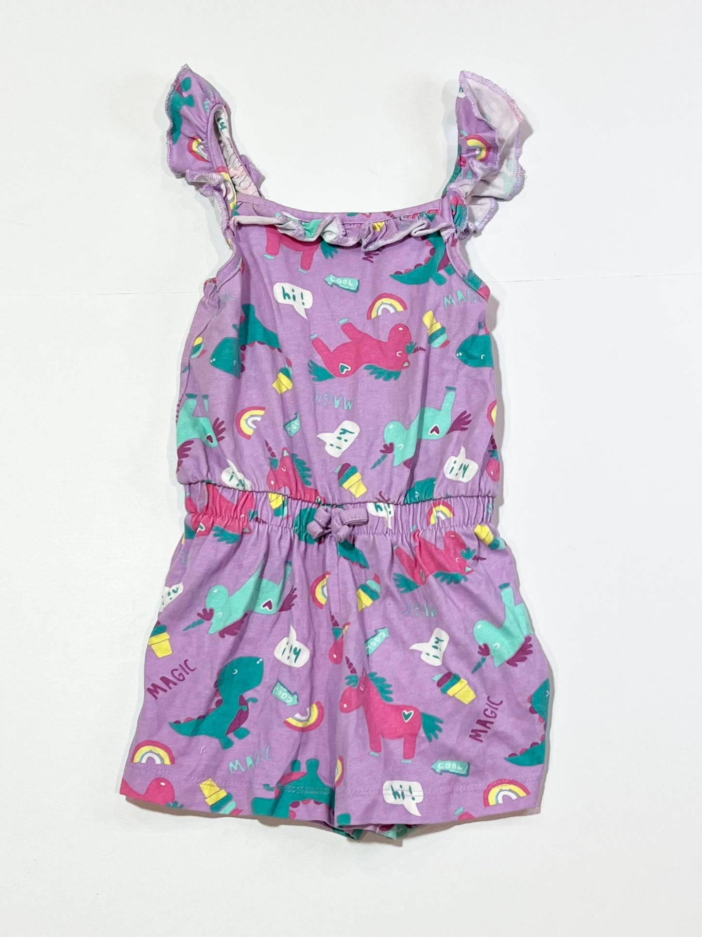 Purple unicorn playsuit - Size 2-3
