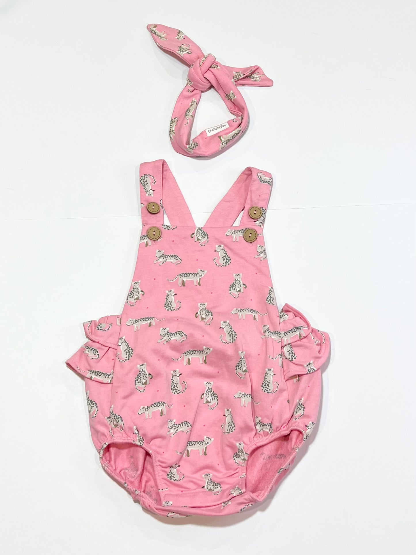 Pink cheetah romper with headband - Size 1