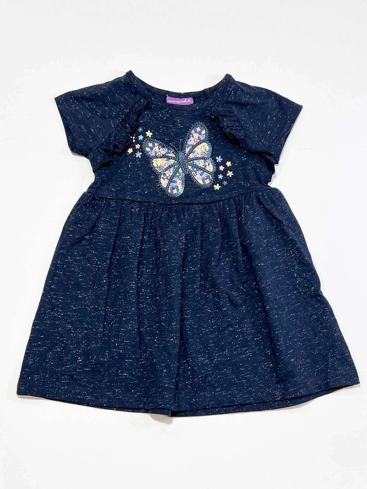 Navy butterfly jersey dress - Size 1-2 years