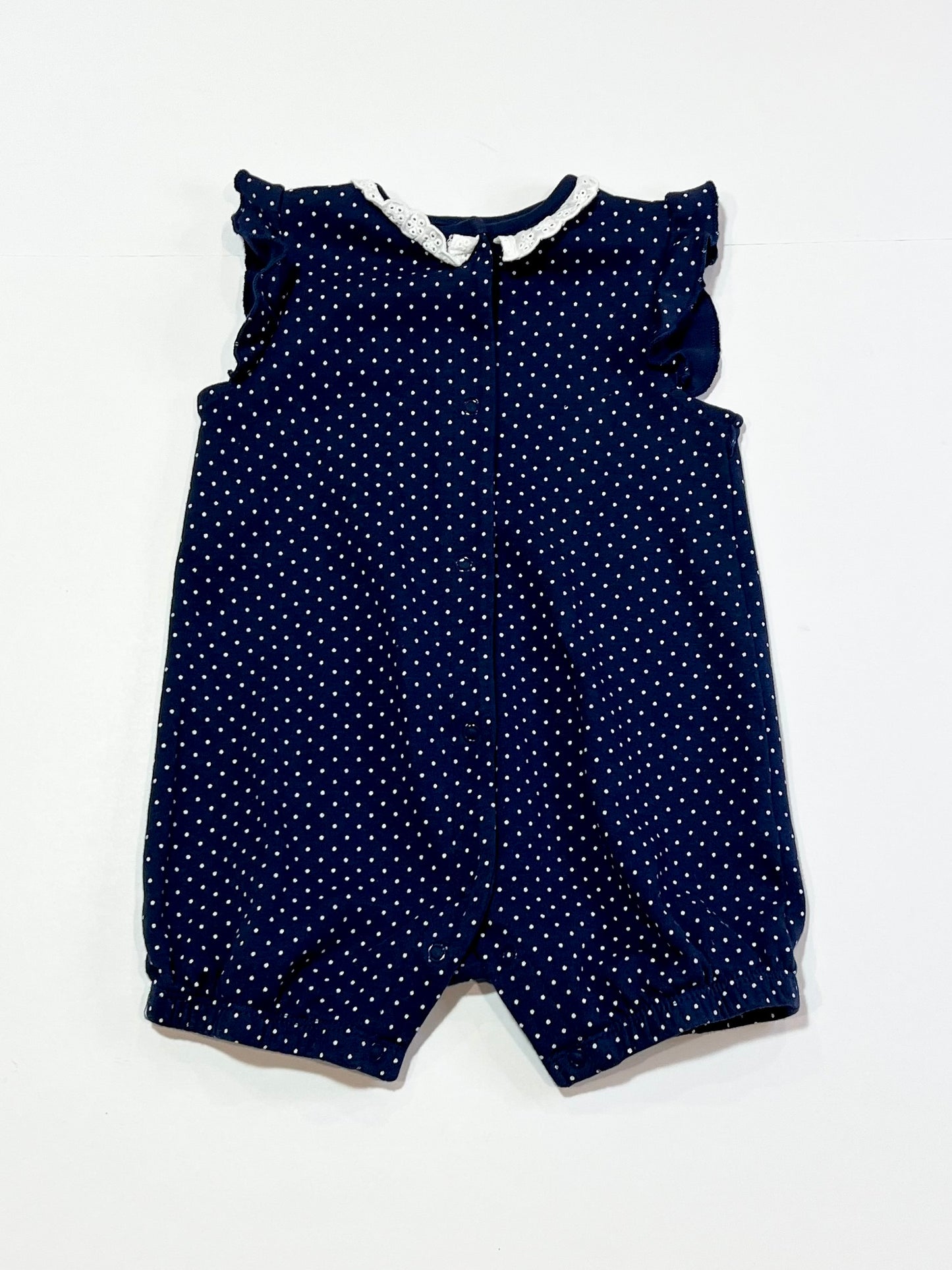 Navy spotty romper - Size 6-9