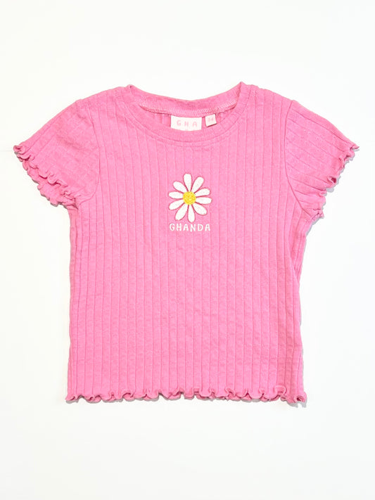 Ribbed daisy tee - Size 3-4