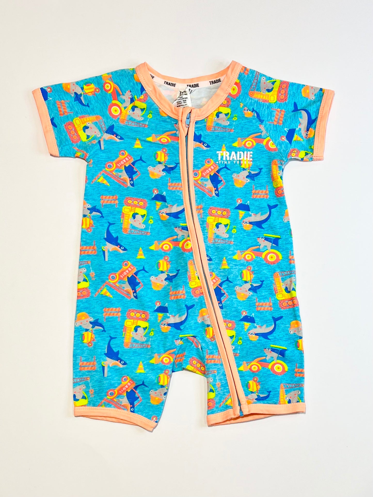 Tradie sharks zip romper - Size 0