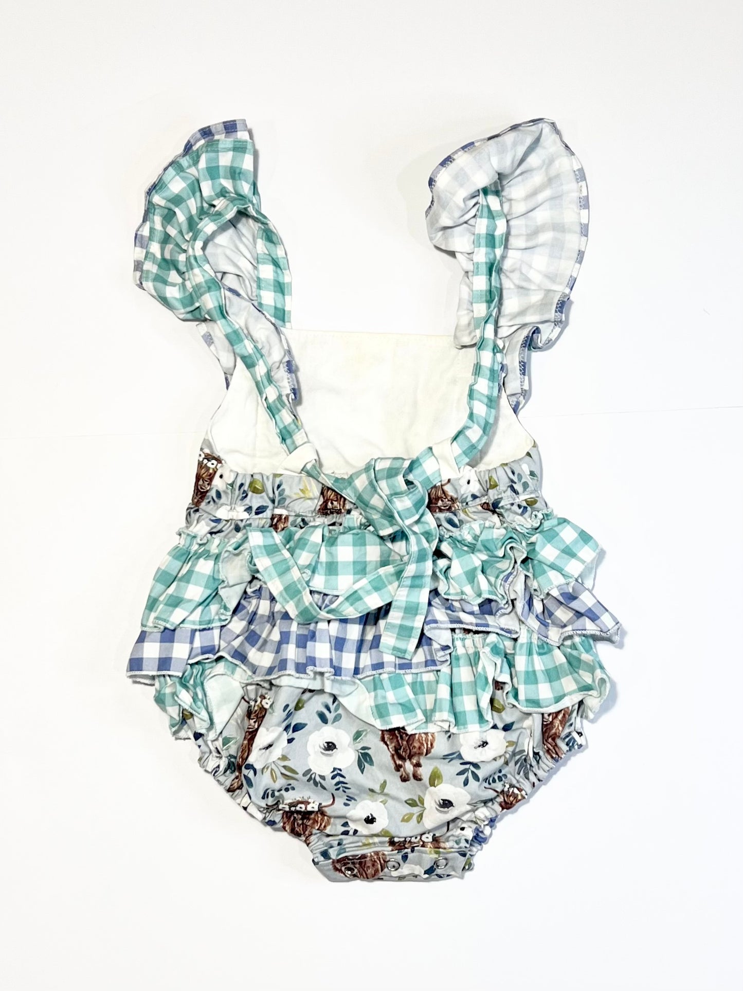 Floral cows ruffle romper - Size 2
