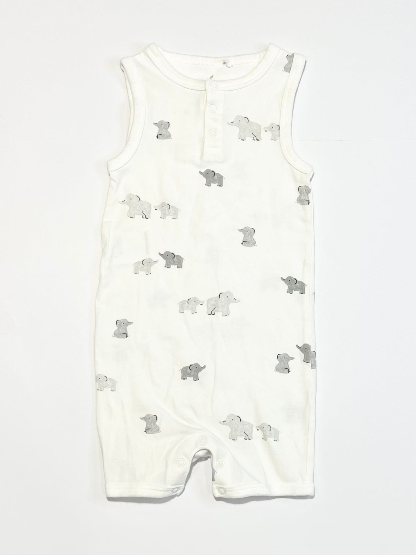 White elephnats romper - Size 1