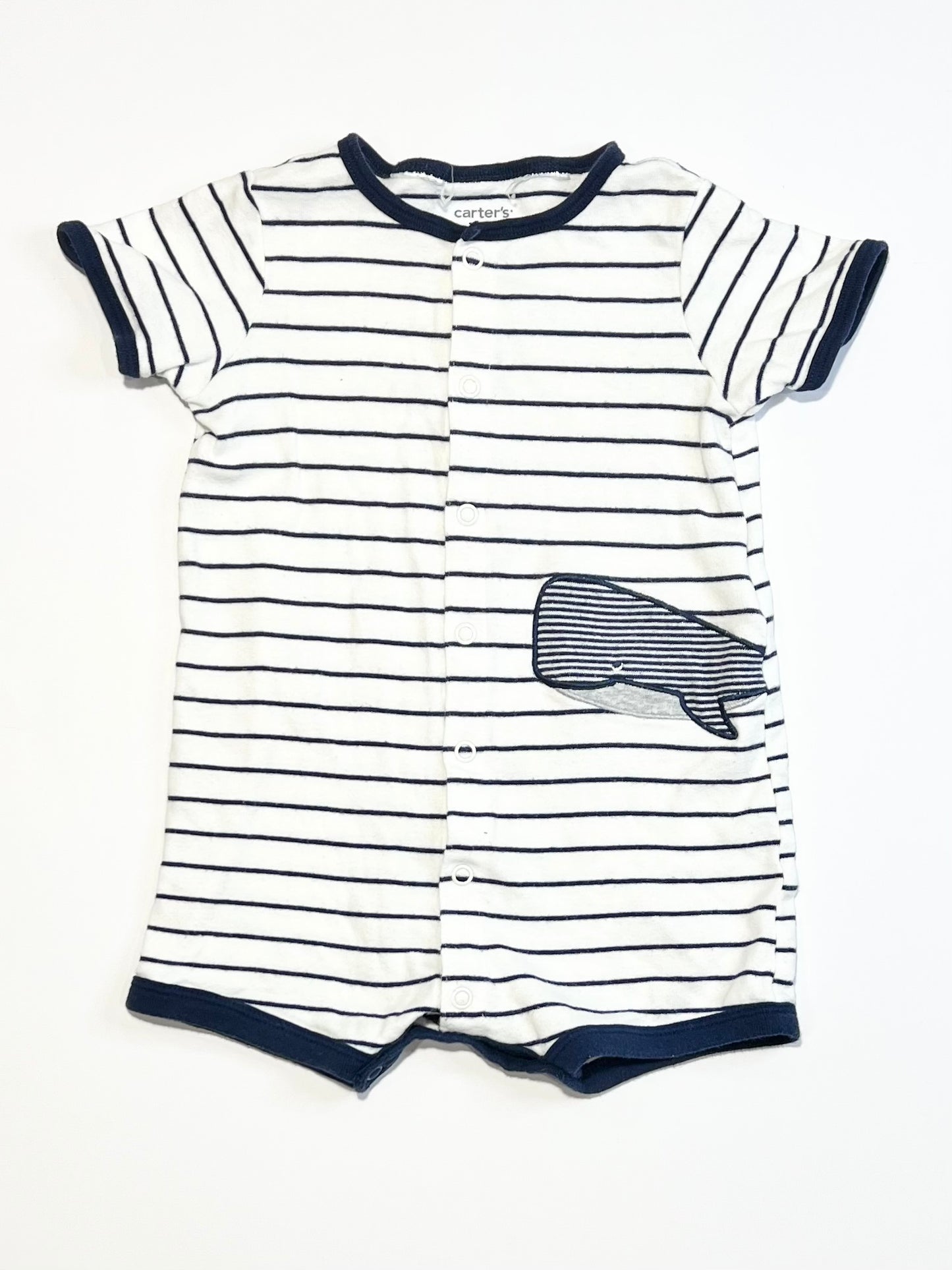 Striped whale romper - Size 9-12 months