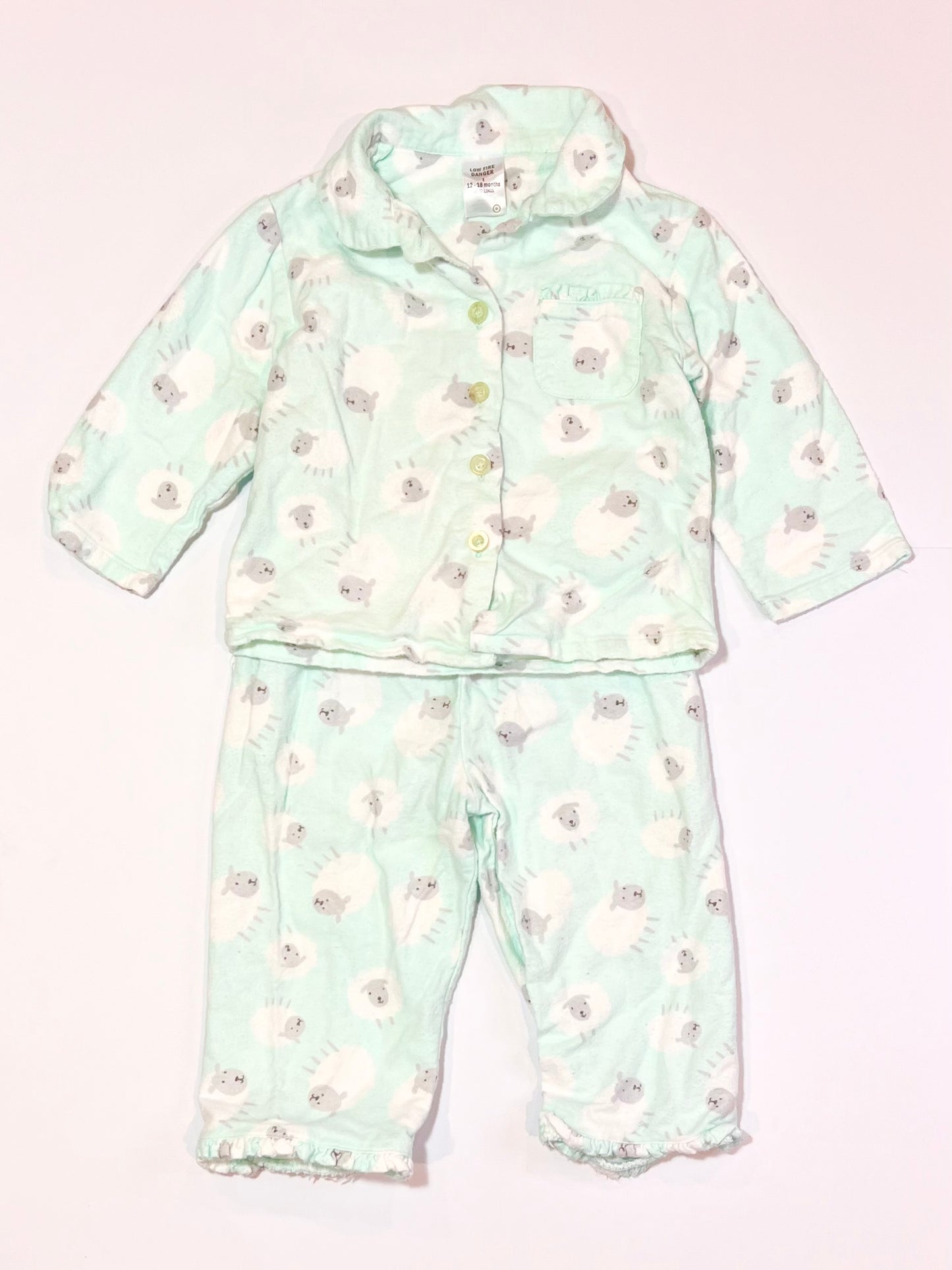 Green sheep flannelette pyjamas - Size 1