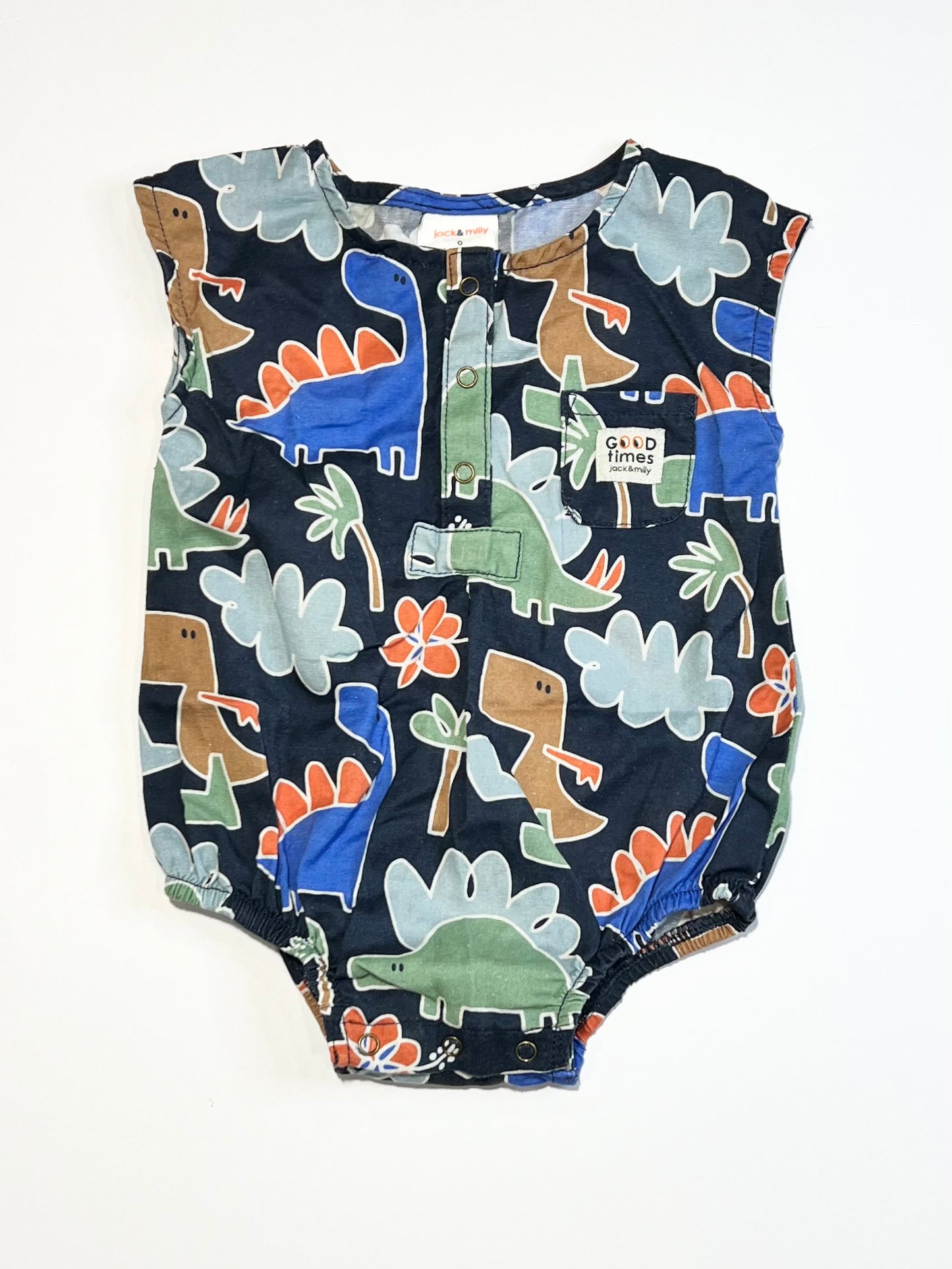 Woven dinosaurs romper - Size 0