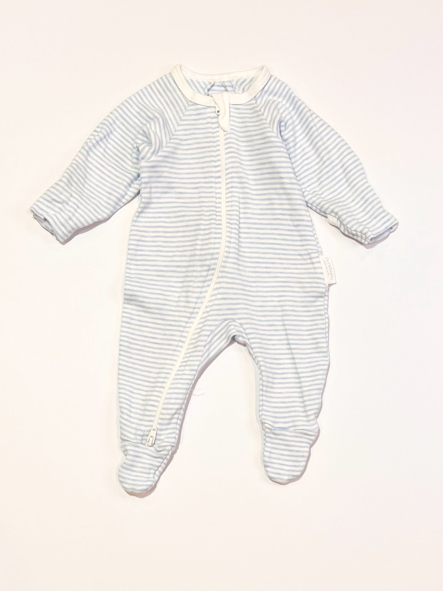 Blue stripe zip onesie - Size 0000