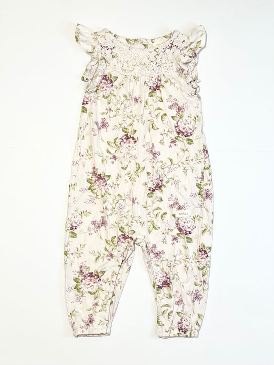 Floral jersey jumpsuit - Size 4-6 months