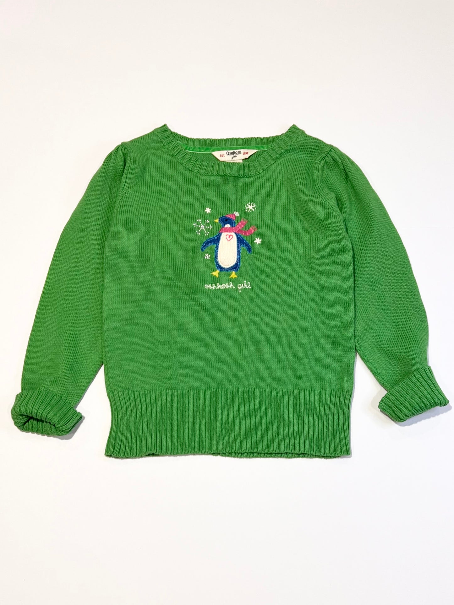 Green penguin knit jumper - Size 4-5