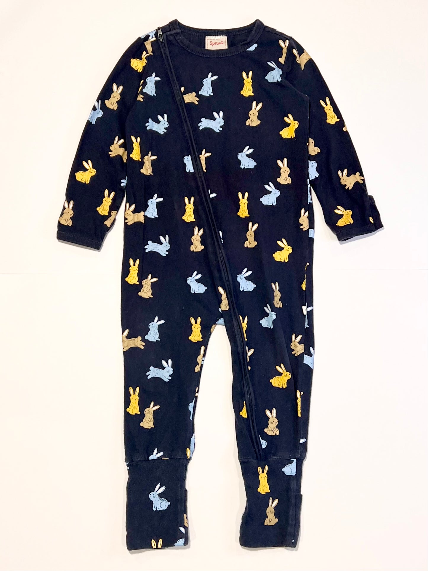 Navy bunny zip onesie - Size 1
