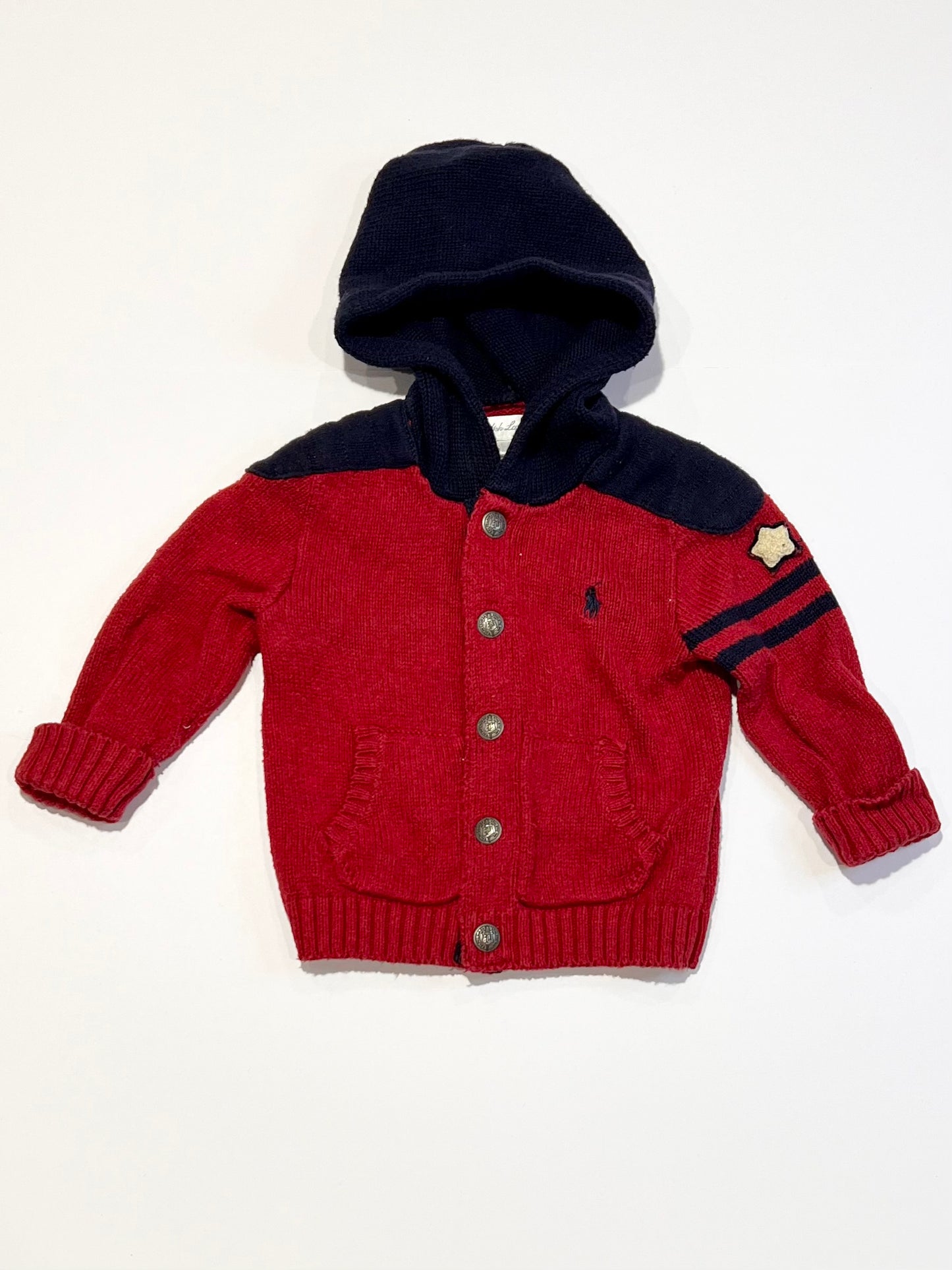 Red knit hoodie - Size 6-9 months