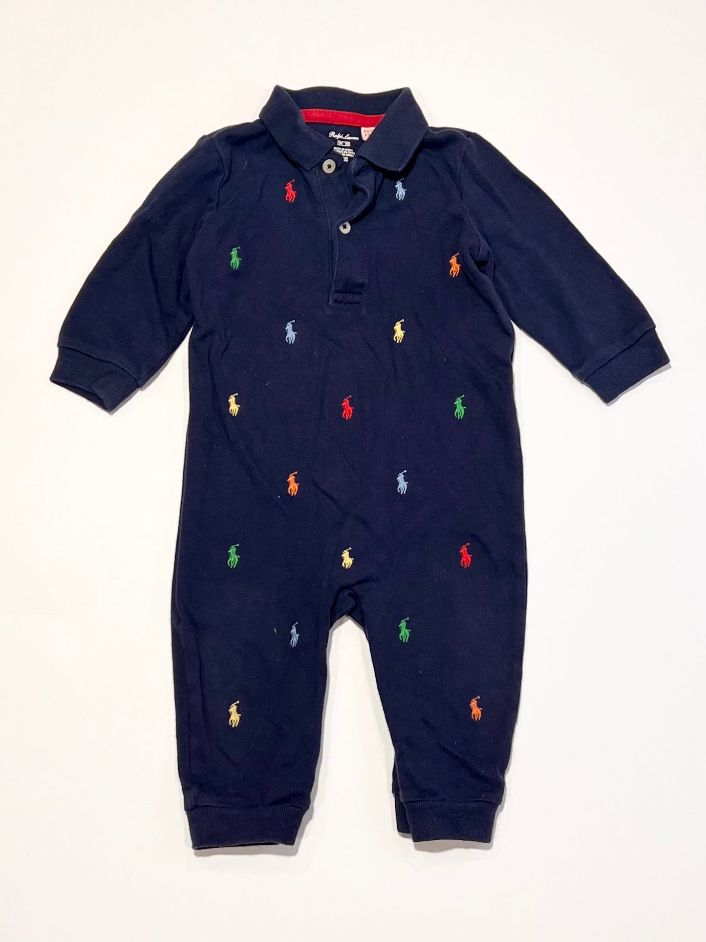 Navy embroidered onesie - Size 6-9 months