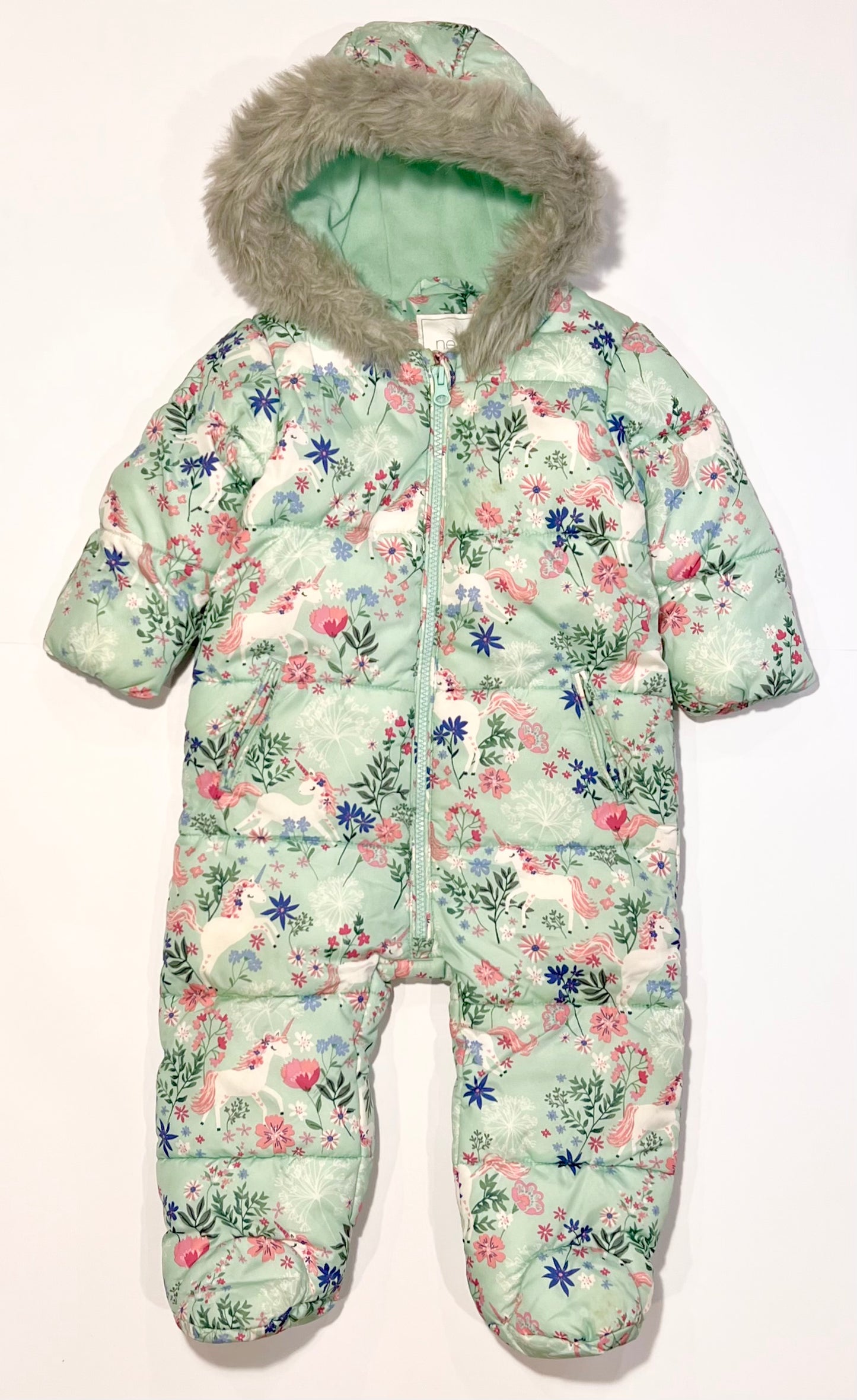 Green unicorn padded coverall - Size 9-12 months