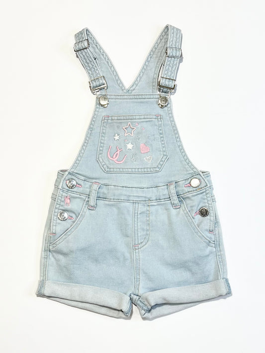 Embroidered denim shortalls - Size 4