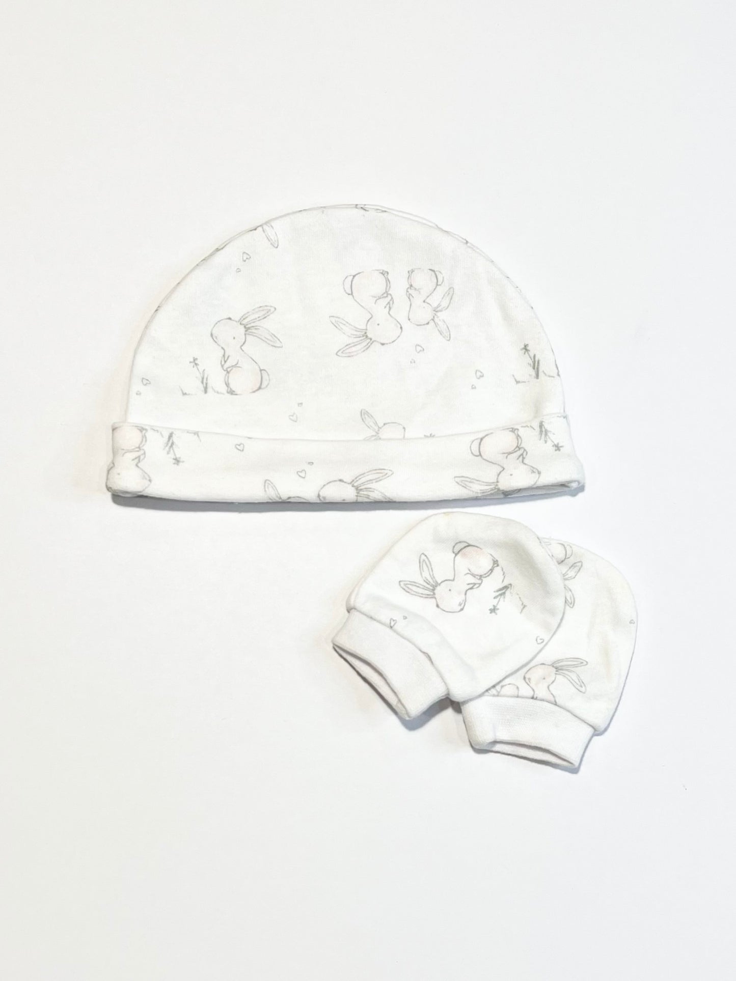Pink bunny beanie and mittens - Size 000