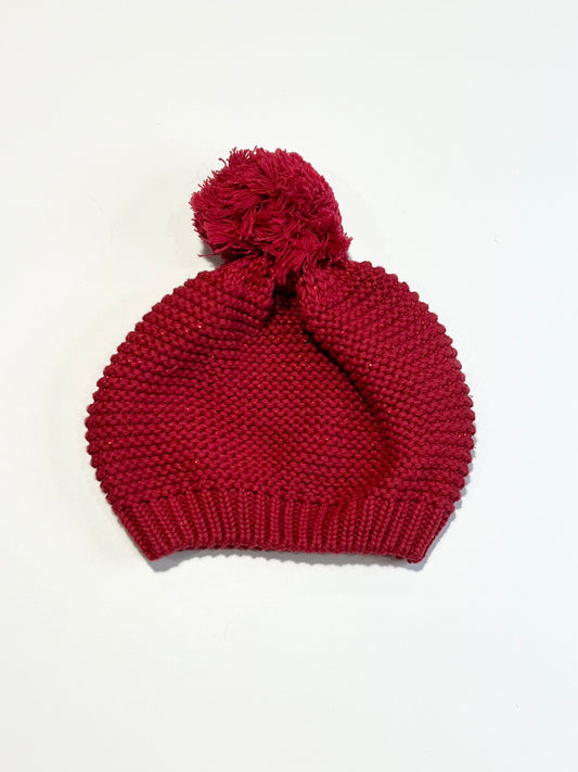 Red shimmer pompom beanie - Size 3+