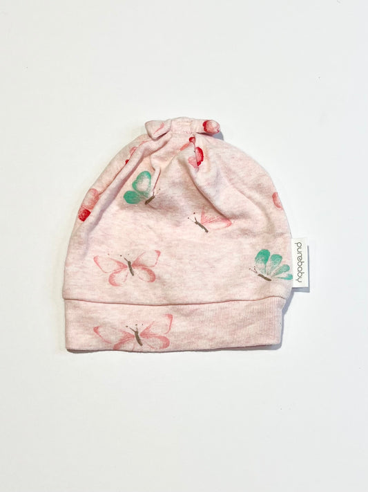 Pink butterflies beanie - Size 0-3 months