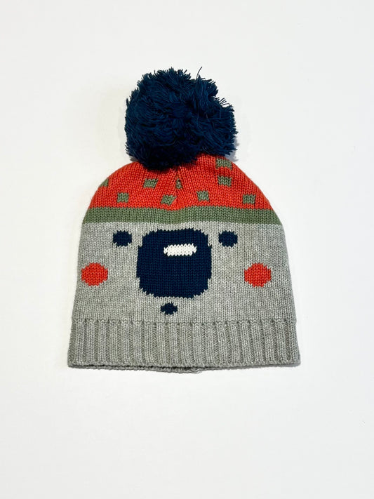 Grey pompom beanie - Size 3-6 months