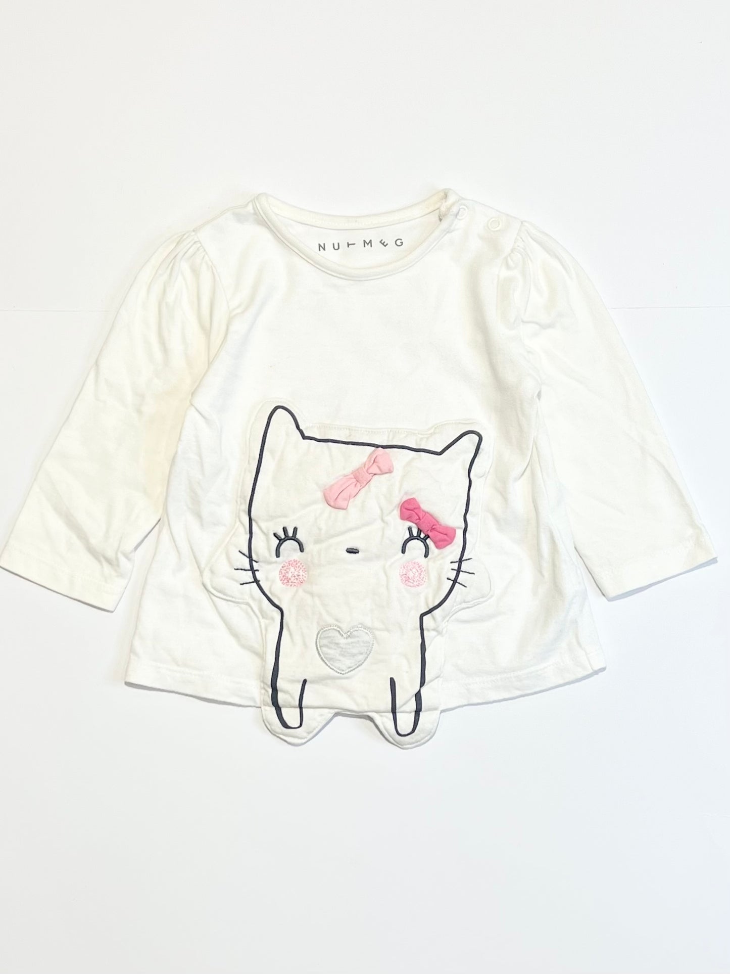 White cat top - Size 6-9 months