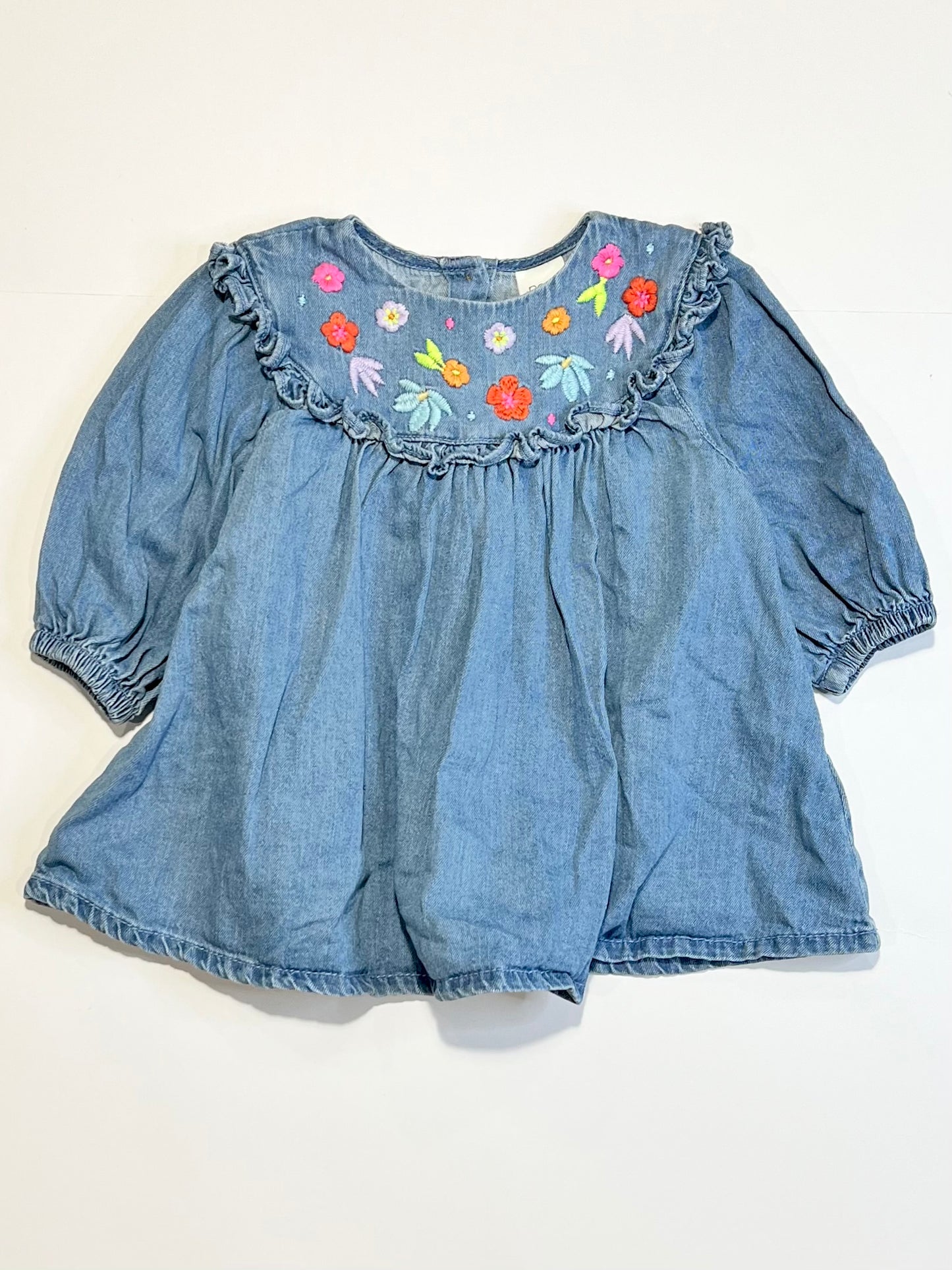 Embroidered denim dress - Size 6-9 months