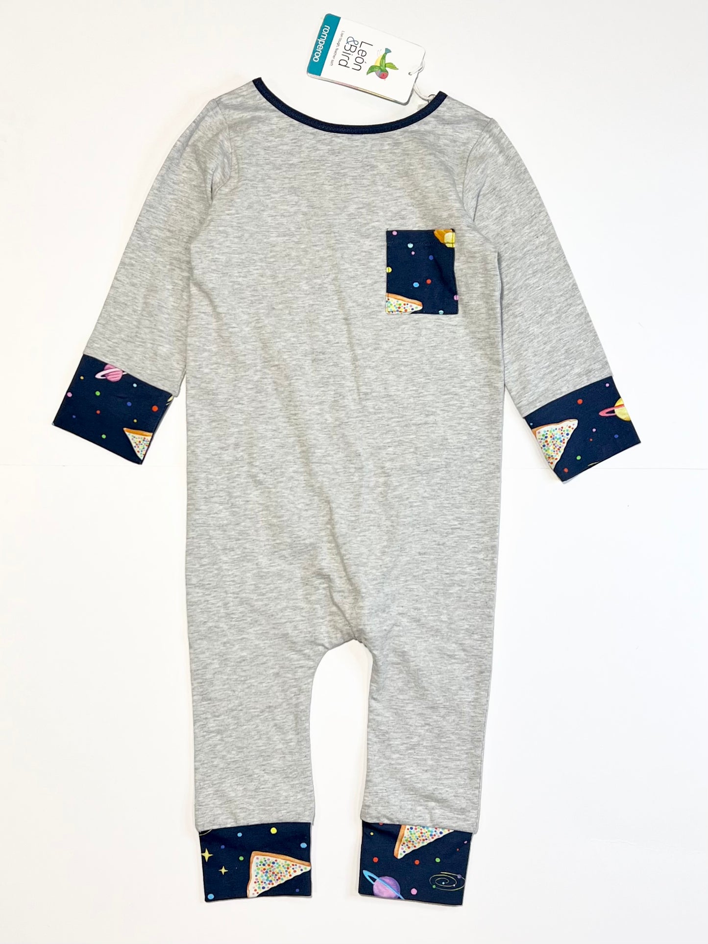 Grey galaxy romperoo brand new - Size 2