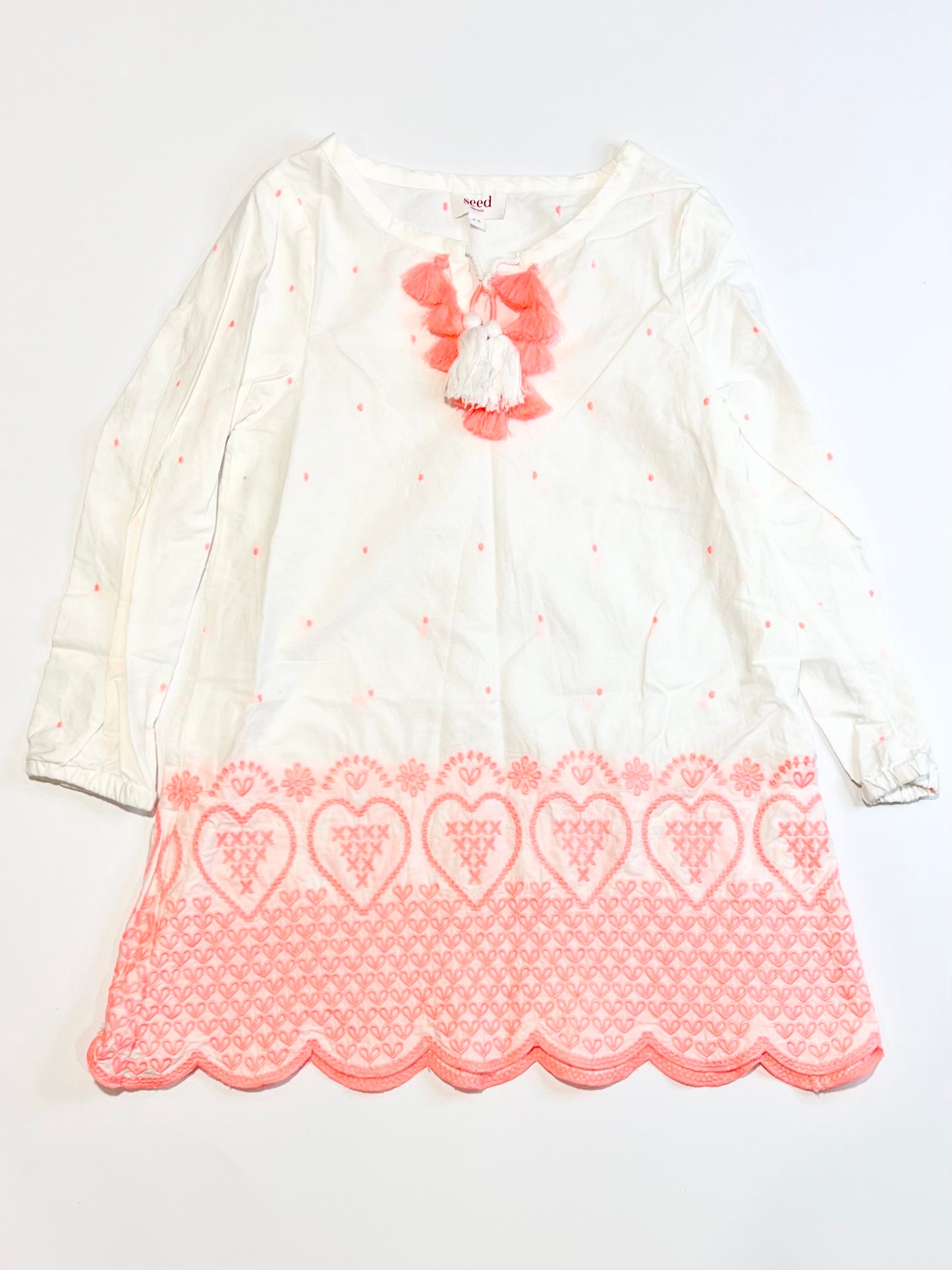 White cotton tassel kaftan - Size 4-5