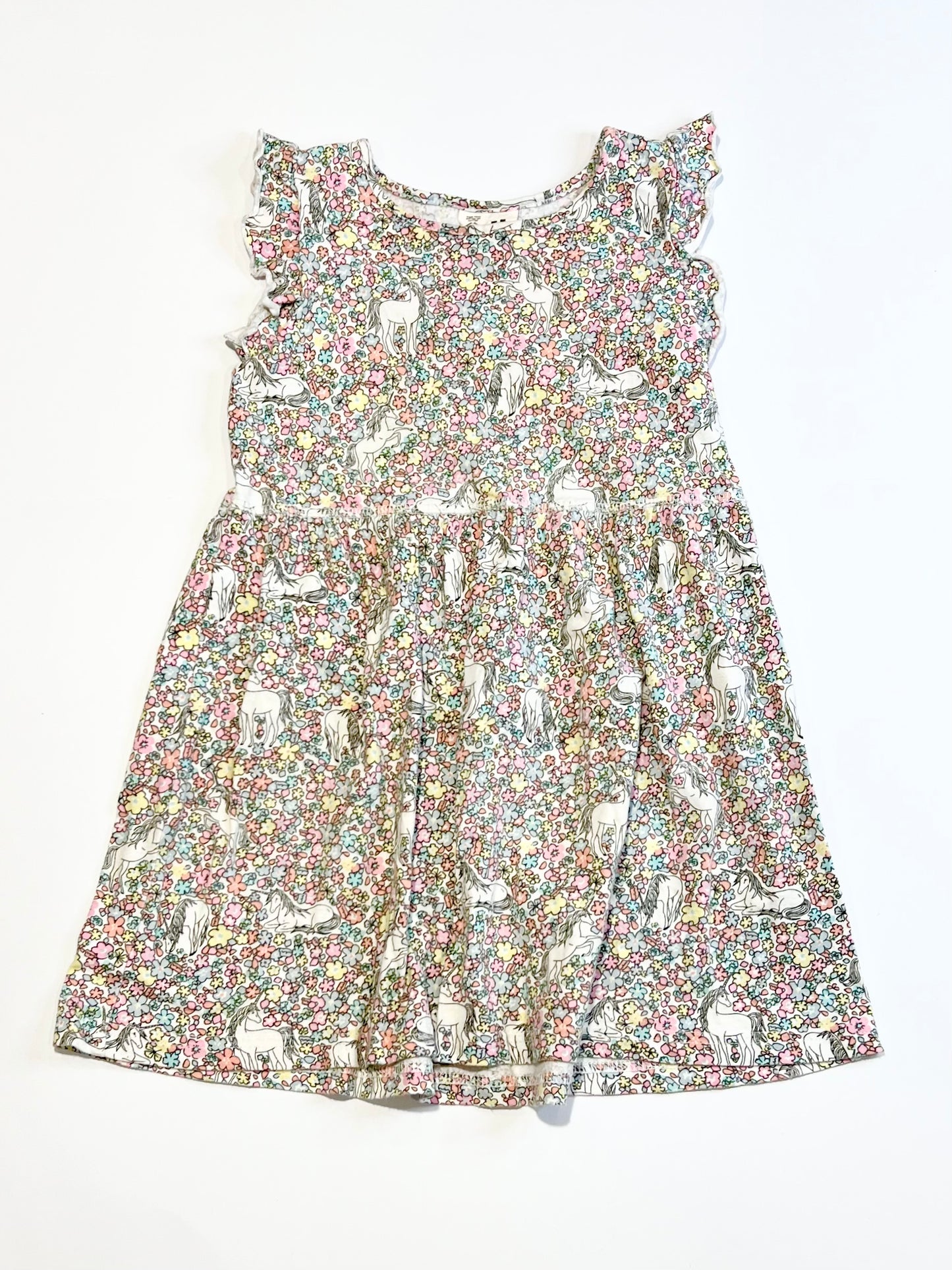 Floral unicorn jersey dress - Size 4