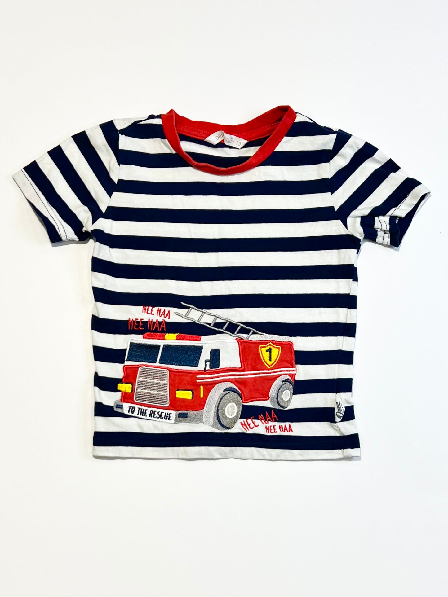 Striped fire truck tee - Size 3