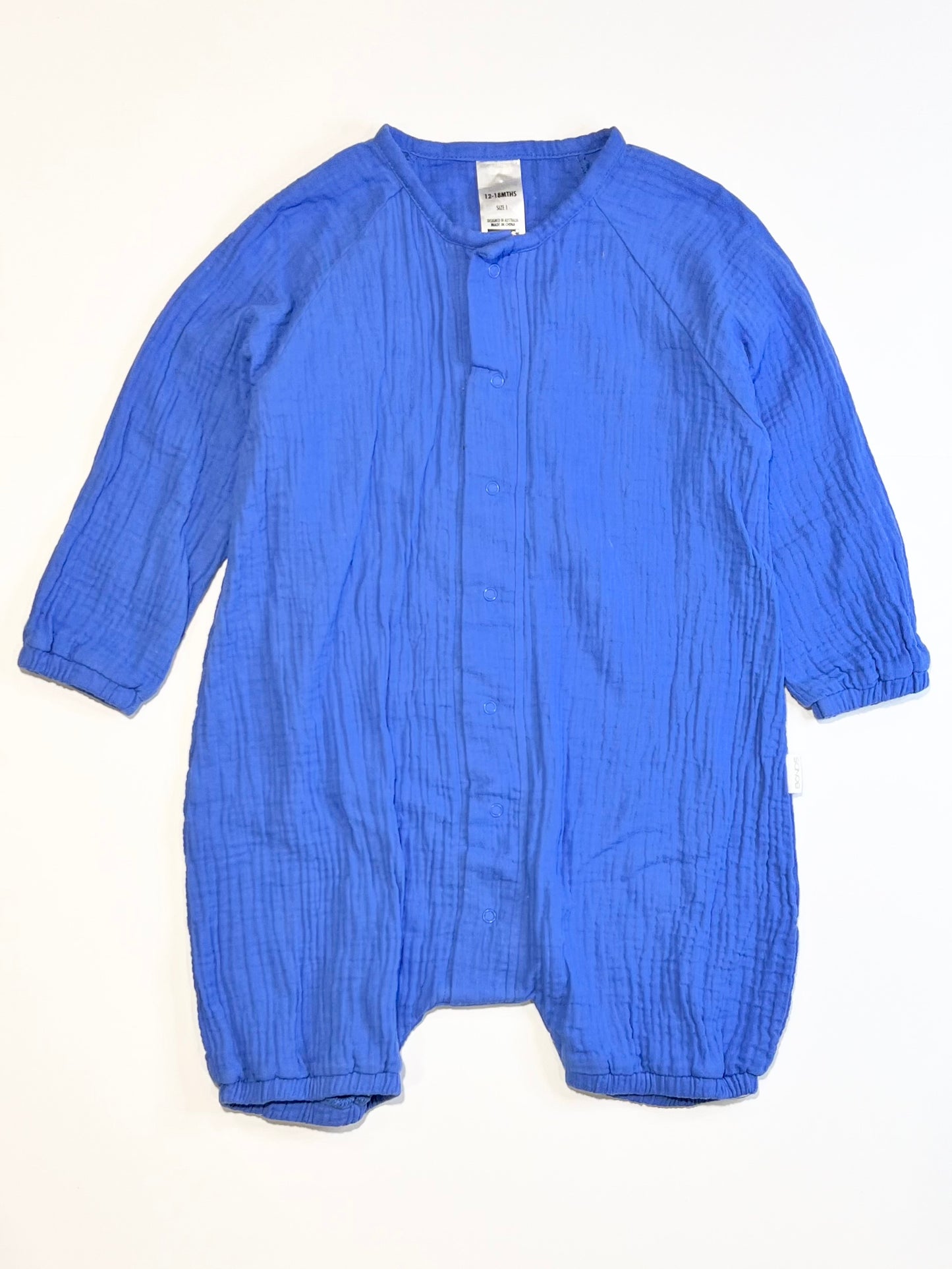 Blue muslin romper - Size 1