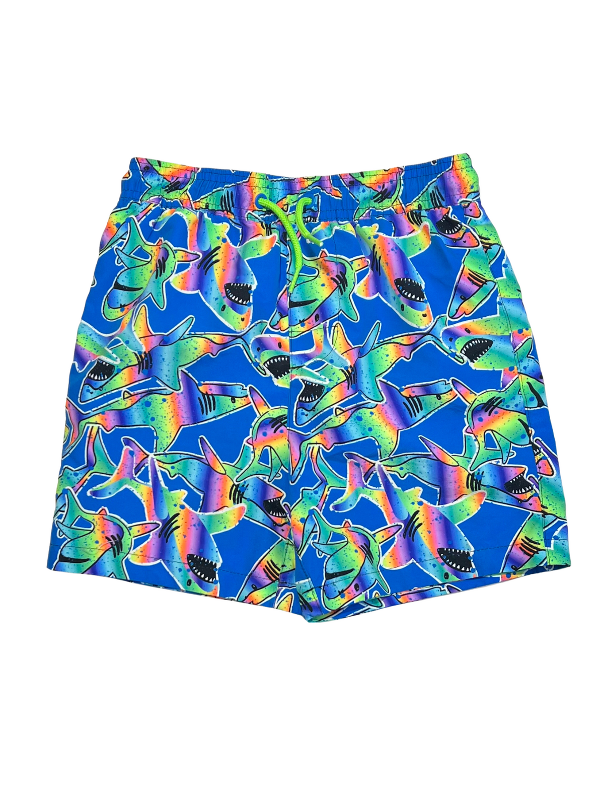 Neon sharks boardies - Size 5-6