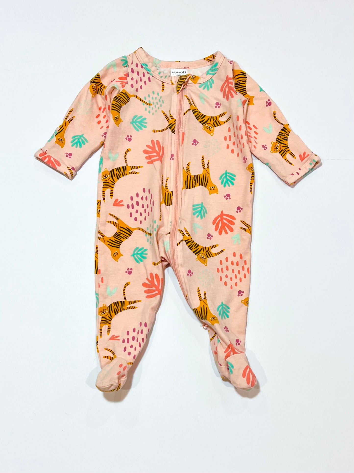 Pink tigers zip onesie - Size 000