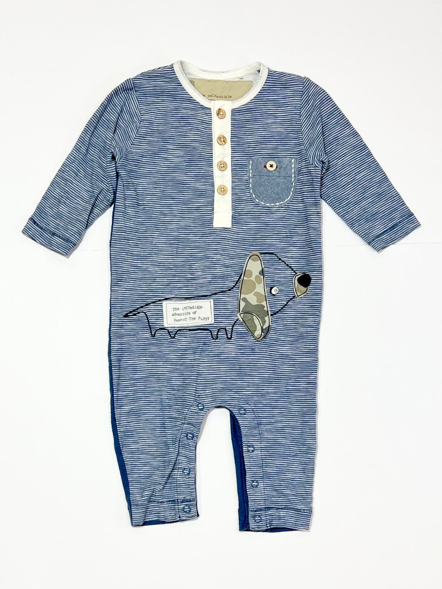 Striped puppy onesie - Size 6-9 months