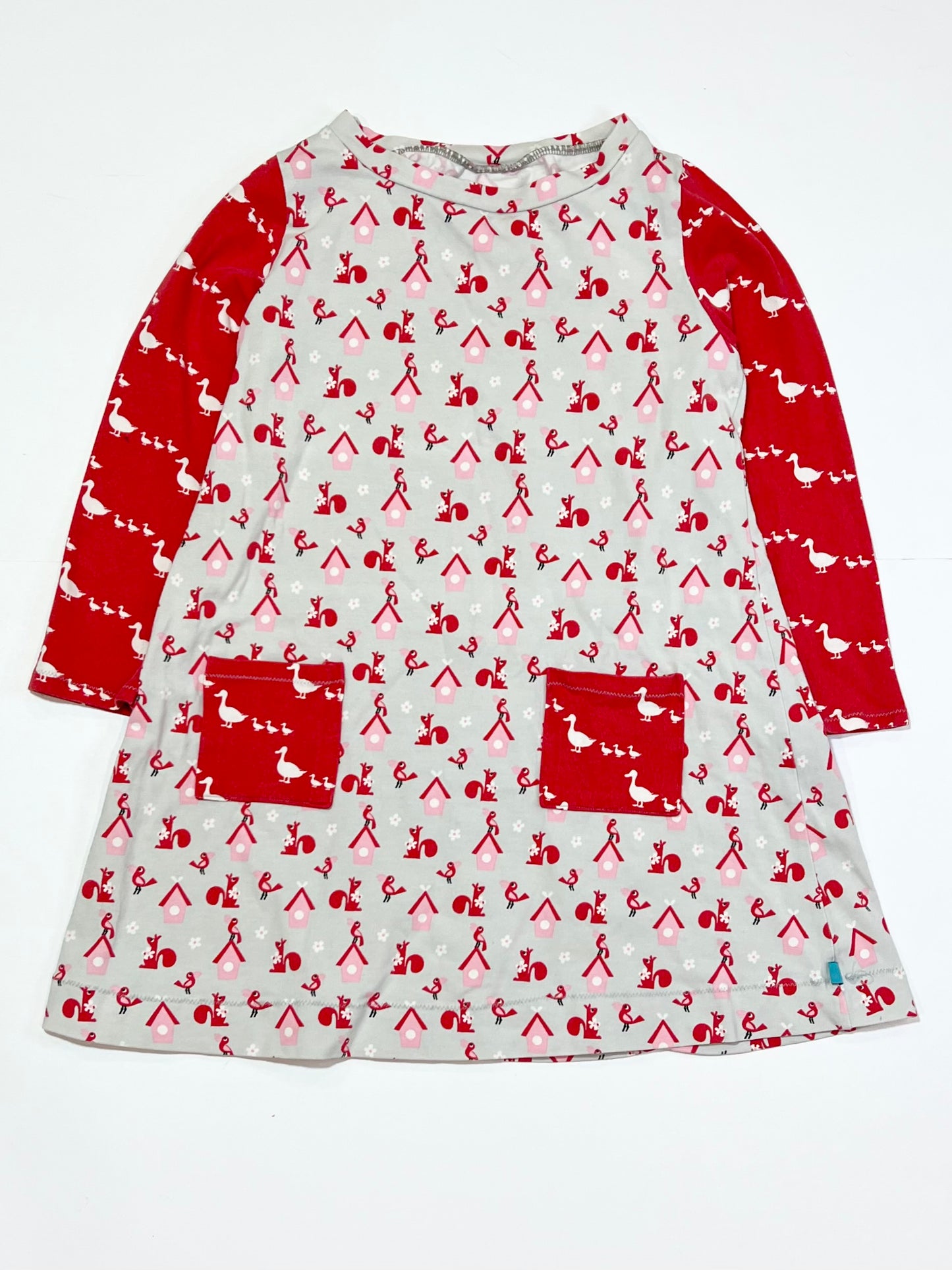 Squirrels, birds and ducks jersey dress - Size 4