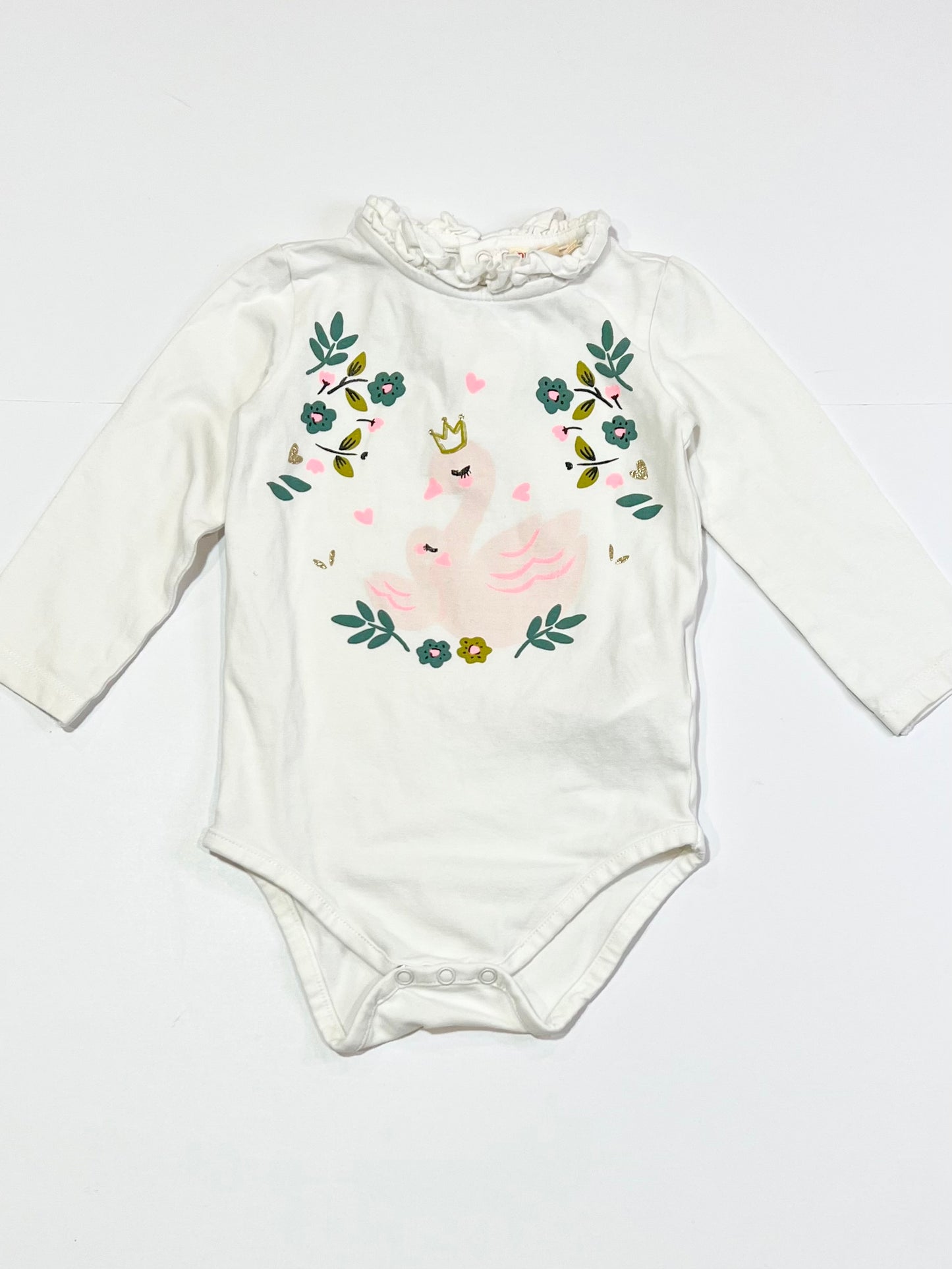 White swans bodysuit - Size 9-12 months