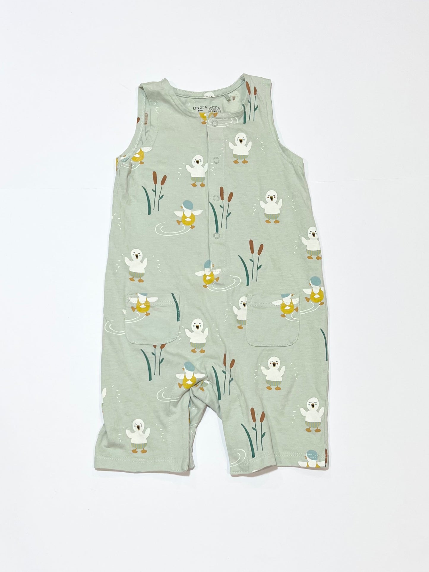 Green duck romper - Size 6-9 months