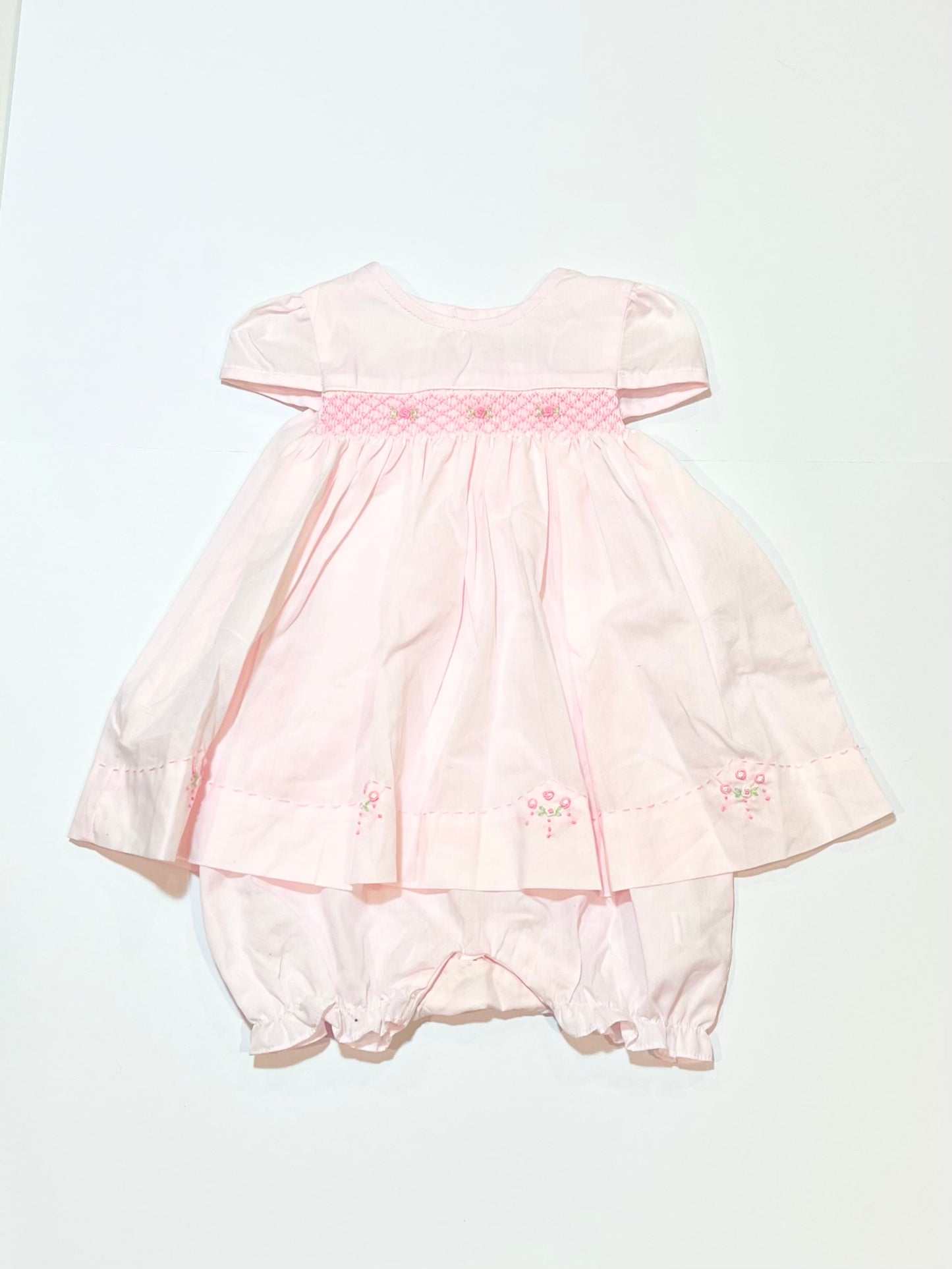 Pink smocked romper - Size 0