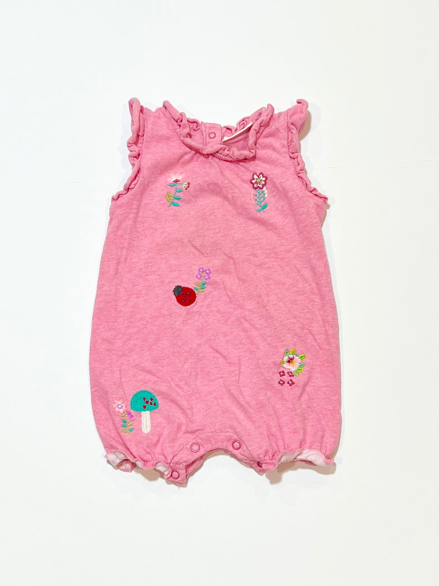 Pink embroidered romper - Size 6-9 months