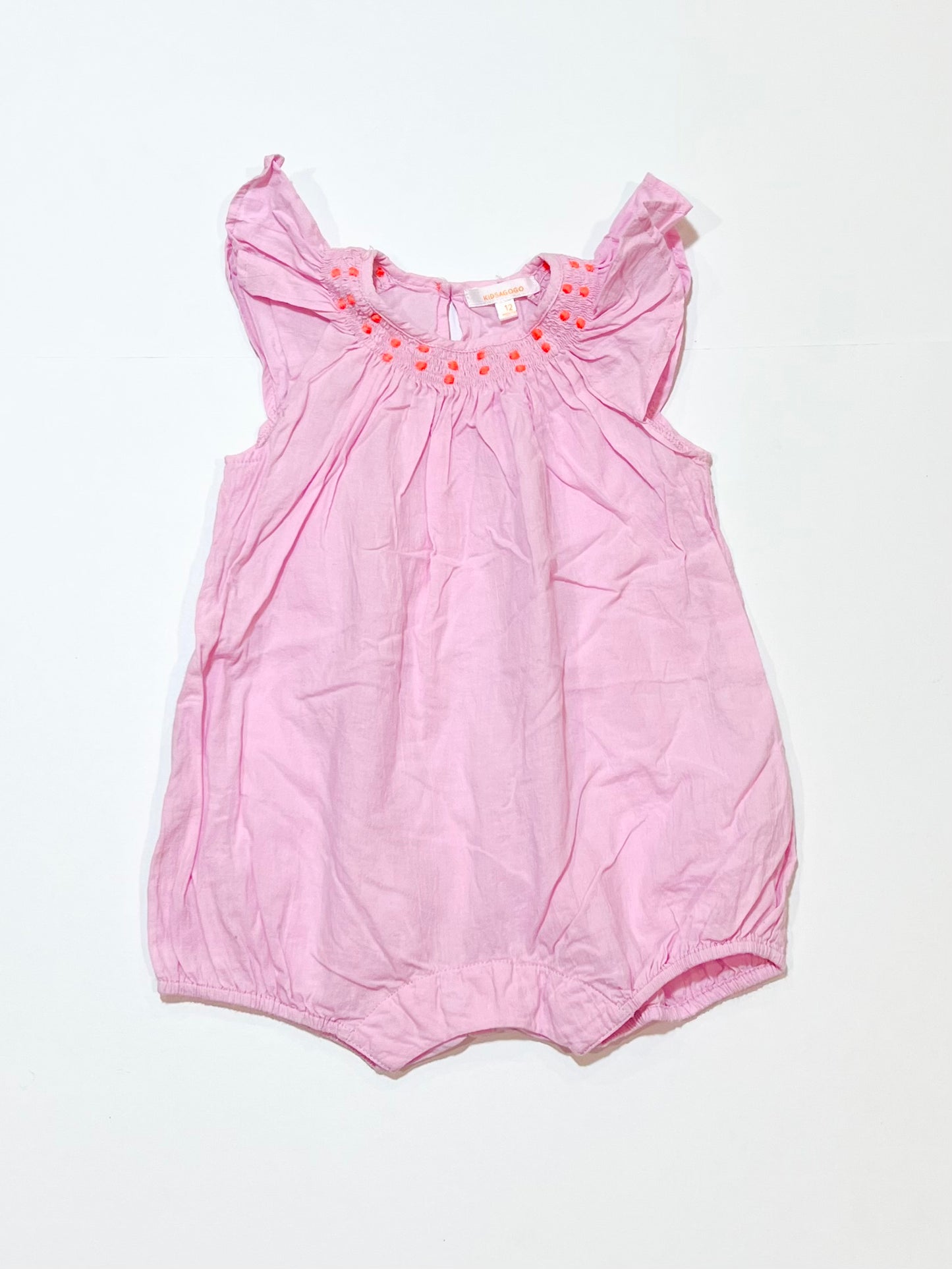Pink smocked romper - Size 0