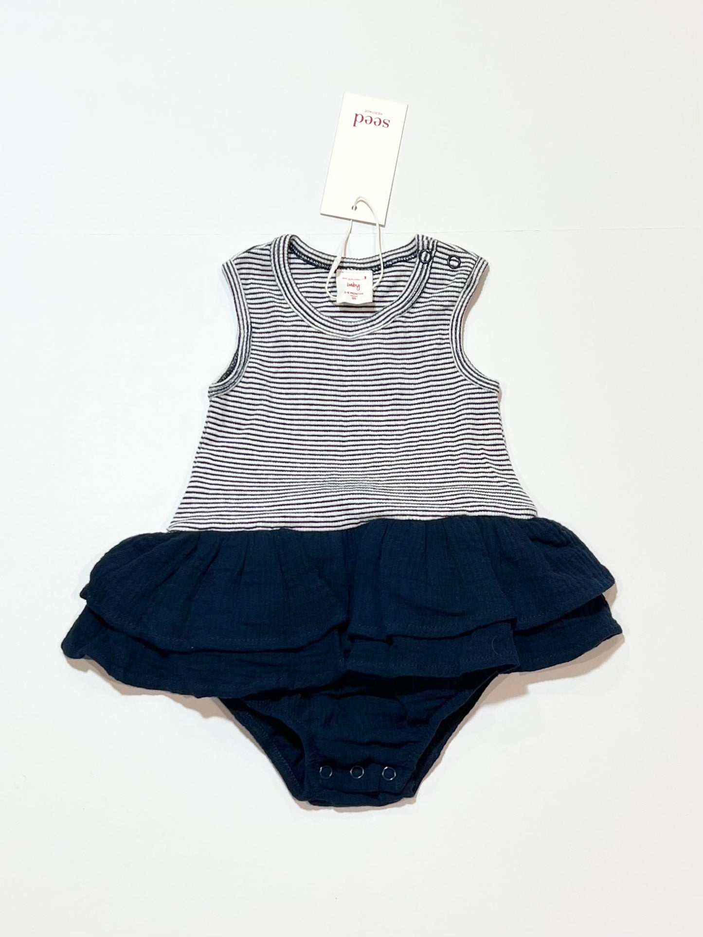 Navy ruffle romper brand new - Size 00