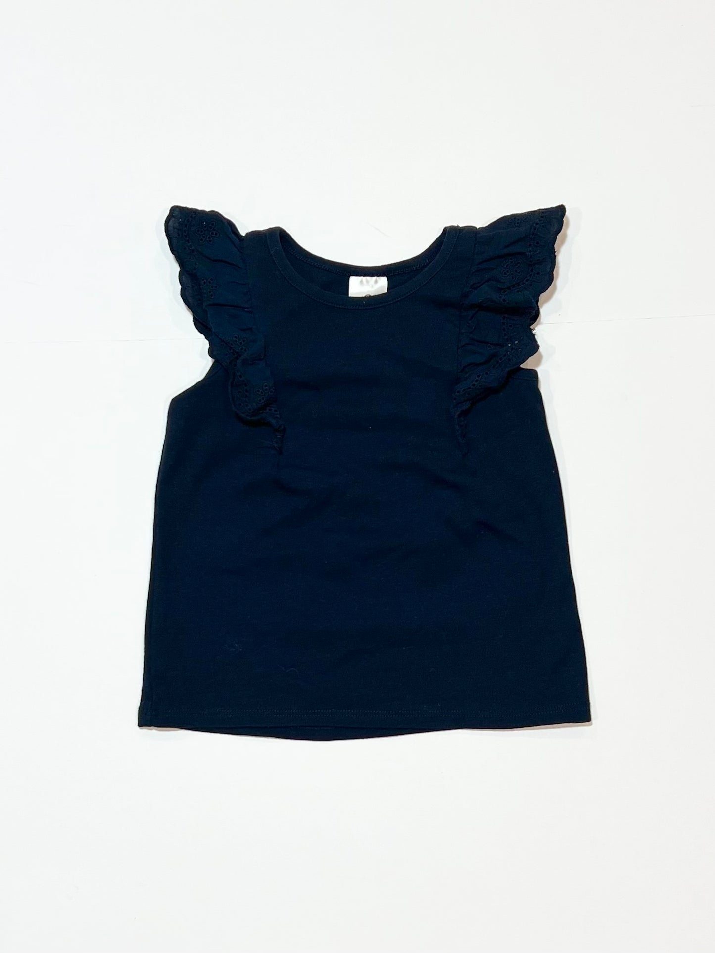 Navy broderie frill tank - Size 2