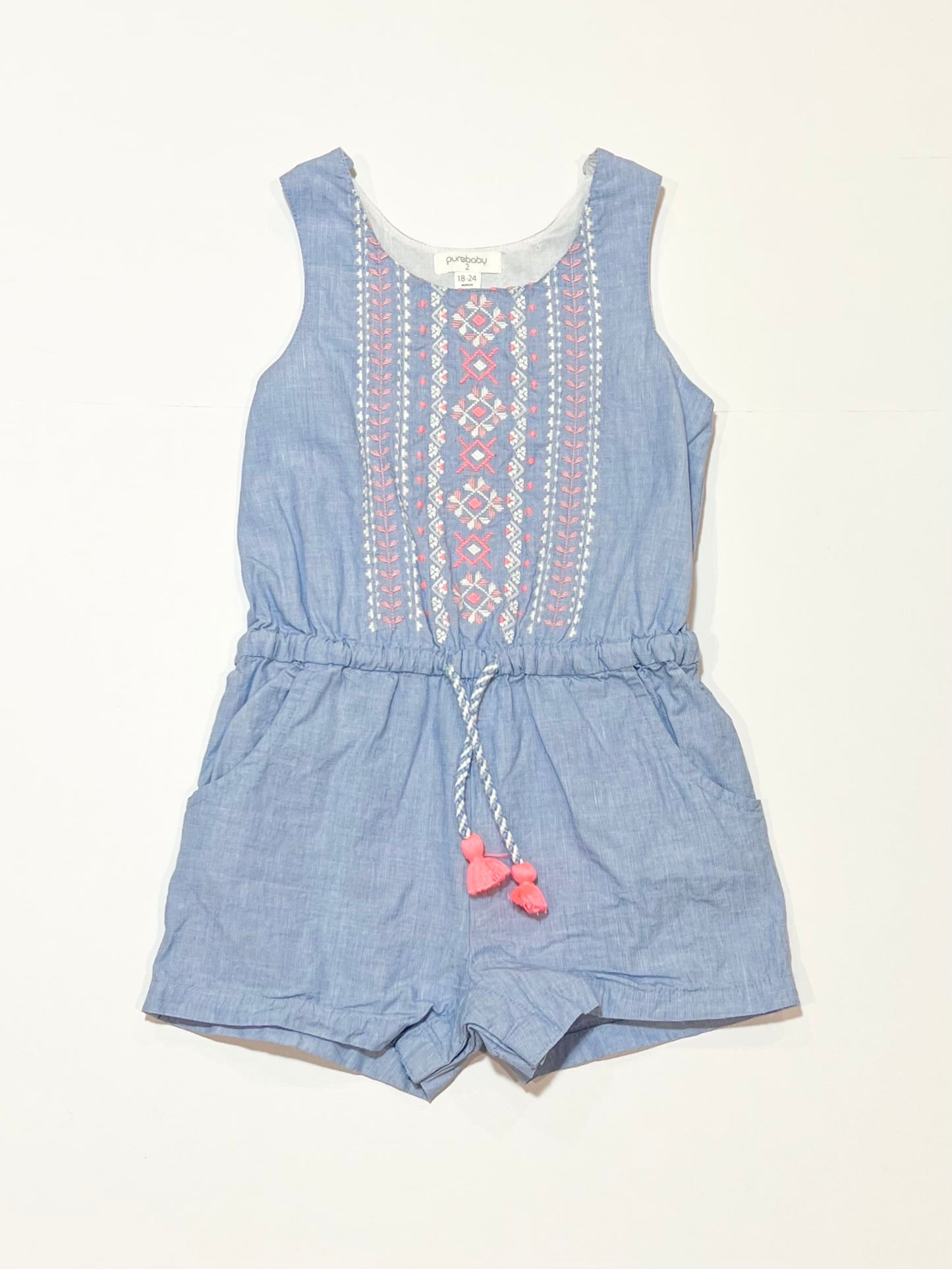 Blue emboridered playsuit - Size 2