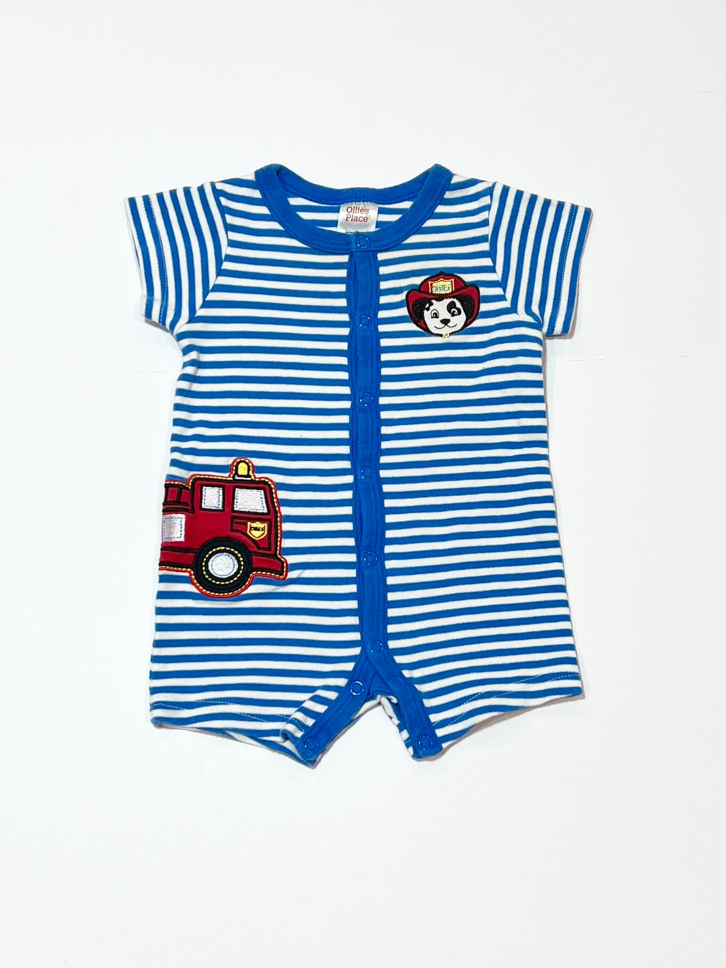 Striped fire truck romper - Size 00