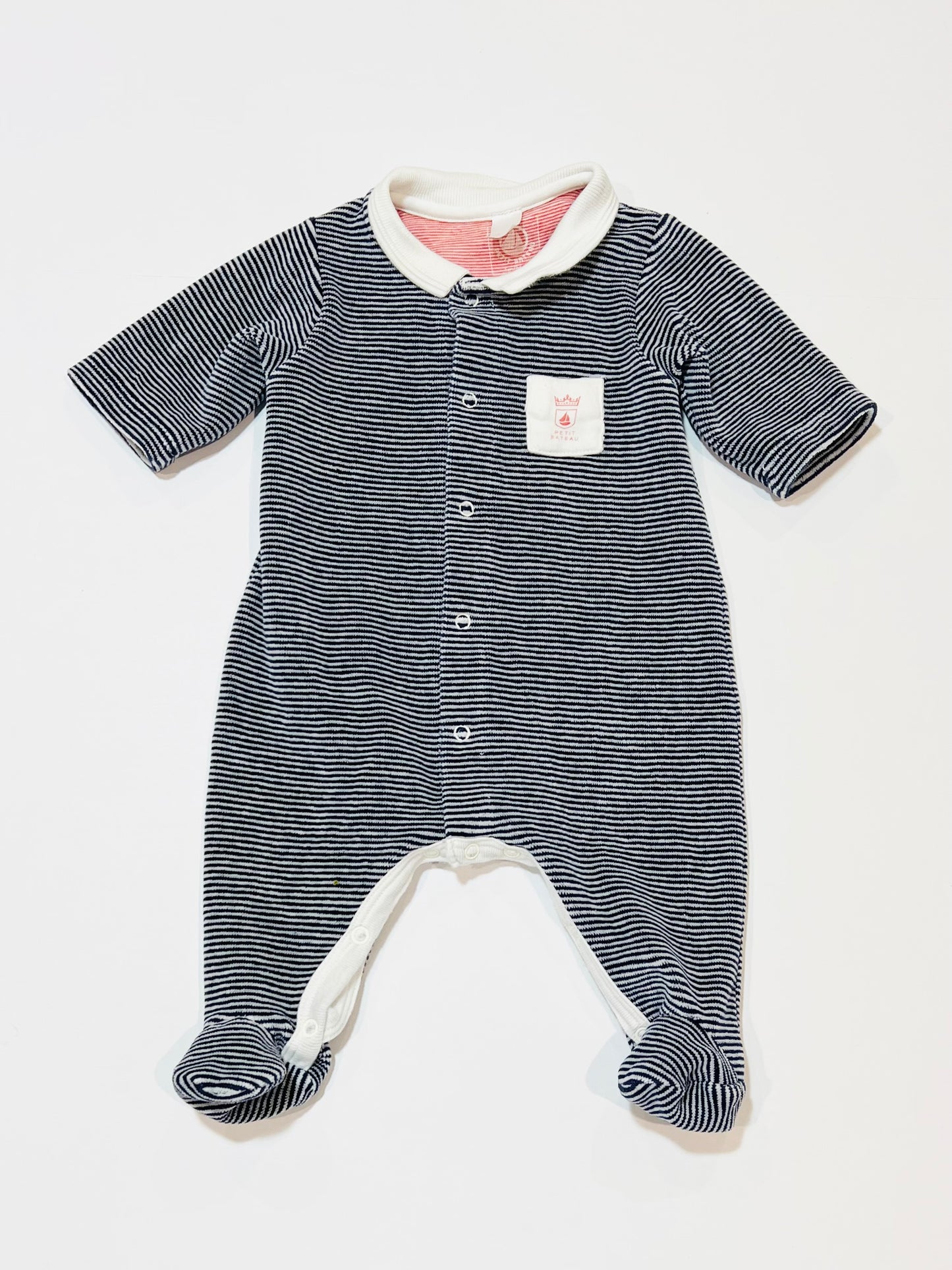 Striped velour onesie - Size 1 month