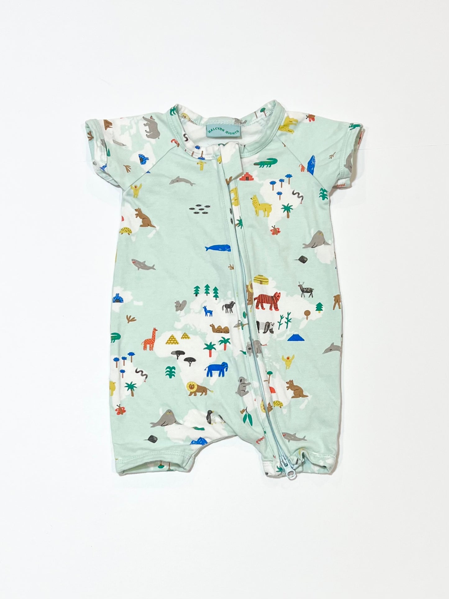 World map zip romper - Size 0000